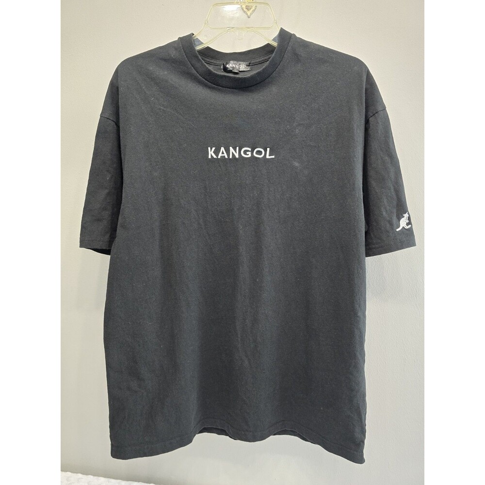 Kangol T-shirt Men’s Size Large Black Spellout White Embroidered Mono Mart Japan